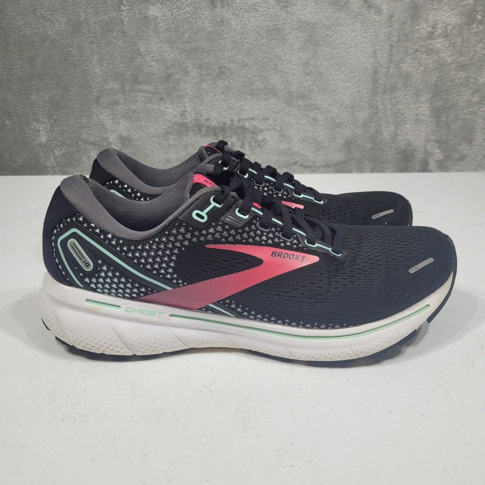 Brooks Running Shoes Womens 9 Wide Ghost 14 Black Pink Cushioned Sneakers